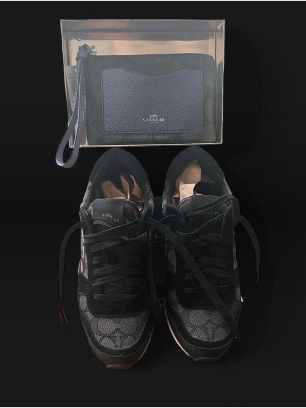 Coach Black and Navy Logo Sneakers with Navy Wristlet